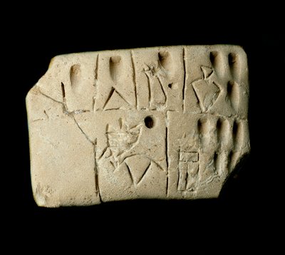 Mesopotamië: kleitablet met rekeningen in spijkerschrift. Uit de tempel van Eanna gewijd aan de godin Inanna in Uruk door Mesopotamian School