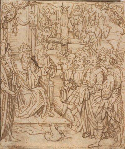 St. Petrus voor Keizer Nero, en de Kruisiging van St. Petrus door Mesteren for Aachen alteret