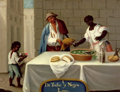 Een Amerikaanse Indiaanse Man en zijn zwarte Vrouw, uit een serie over gemengde huwelijken in Mexico door Mexican School