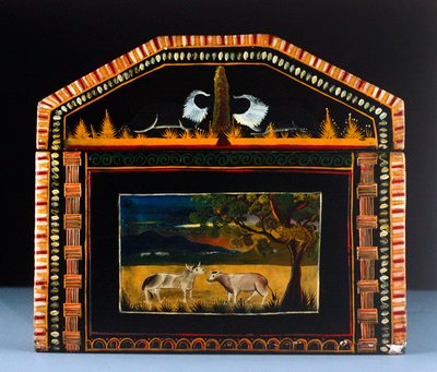 Kist (gelakt en beschilderd hout) (detail) door Mexican School