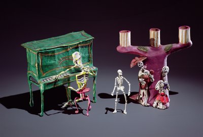 Dag van de Doden figuren als muzikanten door Mexican School