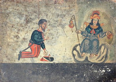 Ex-voto met een Franse soldaat die St. Jacob van Compostela bedankt door Mexican School