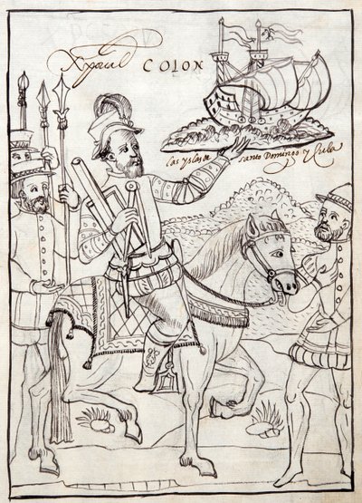 Christopher Columbus, illustratie uit Historia de Tlaxcala door Diego Munoz Camargo door Mexican School