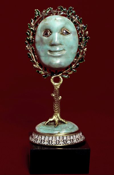 Mexicaanse kunst: gezichtsmasker in turkoois met diamanten ogen door Mexican School