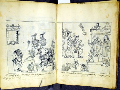 Ms Hunter 242 256v-257r Cortez en Montezuma, uit Historia de Tlaxcala door Diego Munoz Camargo door Mexican School