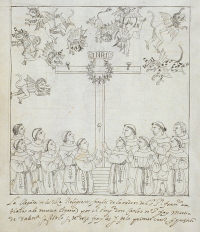 Ms Hunter 242 f.239v De oprichting van het eerste kruis, uit Historia de Tlaxcala door Diego Munoz Camargo door Mexican School