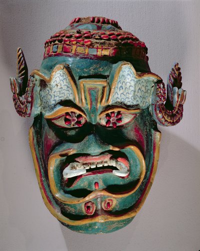Ritueel masker van Santiago gebruikt in de Mexicaanse dans van de Moren en de Christenen (beschilderd hout) door Mexican School