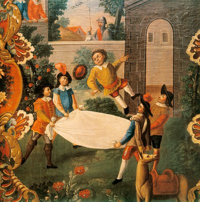 Scène uit Don Quichot van het Kanaal door Miguel de Cervantes (18e eeuw) door Mexican School