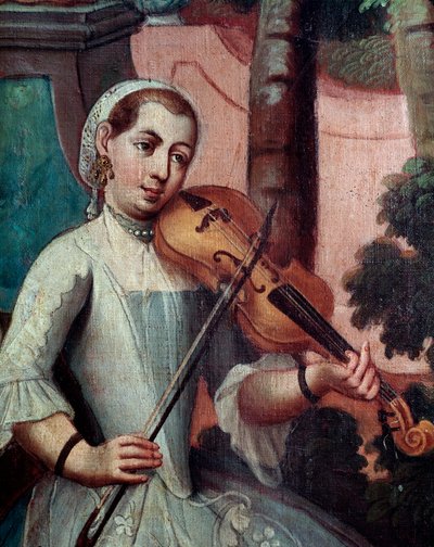 Vioolspeler, detail van scherm door Mexican School