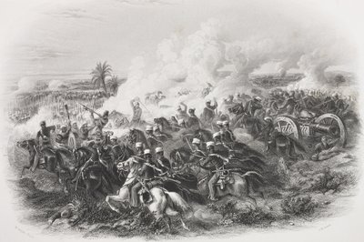 De Slag bij Moodkee, 1845, gegraveerd door C.H. Jeens, uit 