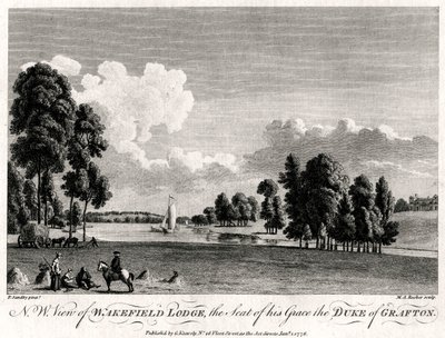 Noordwestelijke aanblik van Wakefield Lodge, de zetel van zijn genade de Hertog van Grafton, 1776 door Michael Angelo Rooker