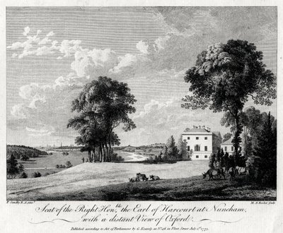 Zetel van de Eerwaarde de Graaf van Harcourt in Nuneham, met een verre blik op Oxford, 1775 door Michael Angelo Rooker