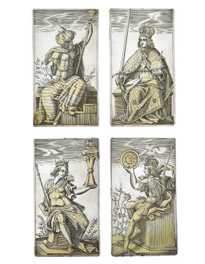 Detail van een uiterst zeldzame set van 52 speelkaarten gegraveerd in de vier Italiaanse kleuren, Augsburg door Michael Froemmer