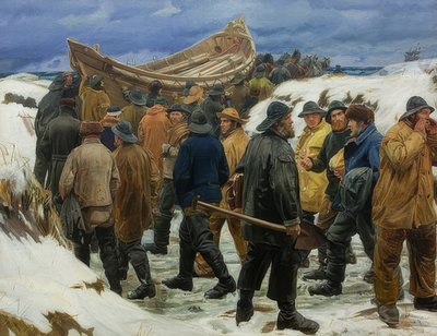 De reddingsboot wordt door de duinen gereden. 1883 door Michael Peter Ancher