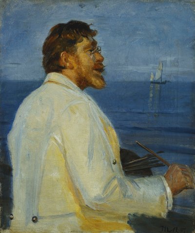 Portret van de Kunstenaar Peder Severin Kroyer, halve lengte, 1907 door Michael Peter Ancher