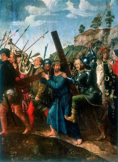 Jezus op de weg naar Calvarie, laat 15e of vroeg 16e eeuw door Michael Sittow