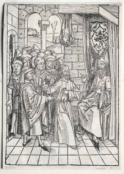 Der Schatzbehalter: Christus voor Kajafas (verso) door Michael Wolgemut