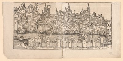 Neurenberg Kroniek: Topografisch Uitzicht op Bazel, Zwitserland door Michael Wolgemut