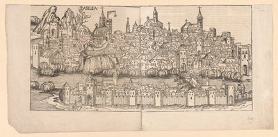 Neurenberg Kroniek: Topografisch uitzicht op Bazel, Zwitserland, 1493 door Michael Wolgemut