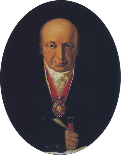 Portret van Alexander Baranov, hoofd van de Russisch-Amerikaanse Compagnie, eerste gouverneur van Russisch Alaska, 1818 door Michail Tikhanov