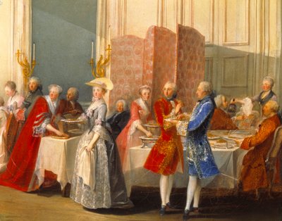 Buffet met Gasten naast een Scherm (detail) door Michel Barthelemy Ollivier or Olivier