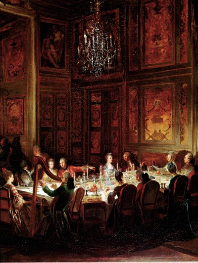 Diner van Prins Louis Francois de Conti, Paleis van de Tempel (detail) door Michel Barthelemy Ollivier or Olivier
