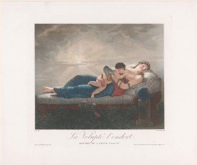 Personificatie van Wellust en Amor, slapend in een bed door Michel Dissard
