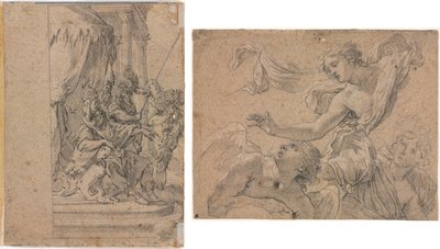 Studies van engelen (recto); Panthea voor Cyrus? (verso) door Michel Dorigny