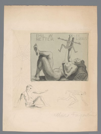 Ex libris van Emil W. Netter door Michel Fingesten (signed by artist)