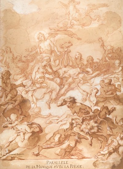 Een allegorie die muziek en poëzie vergelijkt, 1740 door Michel Francois Dandre Bardon