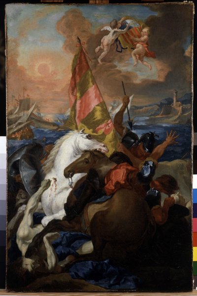 De inwoners van Aix redden Marseille tegen de Aragonezen: De vloot van Alfonso V van Aragon (1394-1458) steekt Marseille in brand en plundert de stad in 1423. Schilderij door Michel Francois Dandré Bardon (1700-1783). 18e eeuw. Olieverf op doek, 66 x 43 cm door Michel Francois Dandre Bardon