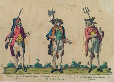 Een Franse postbode zonder broek, een Marsili in het Freikorps zonder broek, en een failliete visboer zonder broek, 1793 door Michel Hennin
