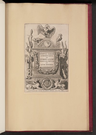 Titelpagina voor Ludovicus Nonnius, Commentarius in Huberti Goltzi Graeciam, Insulas, et Asiam Minorem door Michel Lasne after Sir Peter Paul Rubens