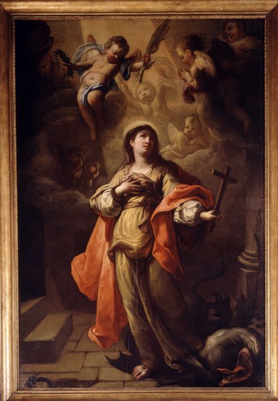Heilige Margaretha met een kruisbeeld in haar hand en een draak aan haar voeten door Michel Serre