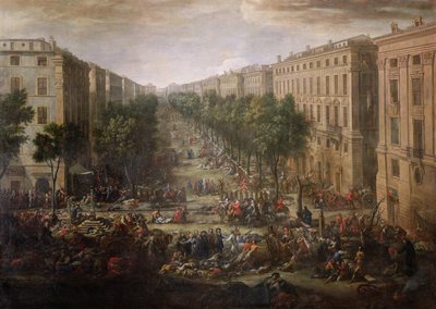 Uitzicht op de Cours Belsunce, Marseille, Tijdens de Pest van 1720, 1721 door Michel Serre