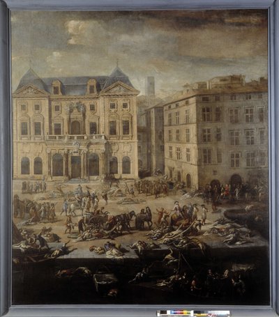 Uitzicht op het stadhuis (van Marseille) tijdens de pest van 1720 door Michel Serre