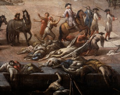 Uitzicht op het stadhuis van Marseille tijdens de pest van 1720 door Michel Serre