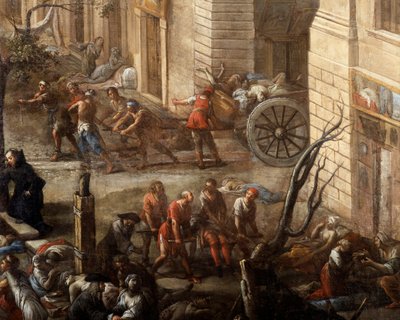 Uitzicht op het stadhuis (van Marseille) tijdens de pest van 1720 door Michel Serre