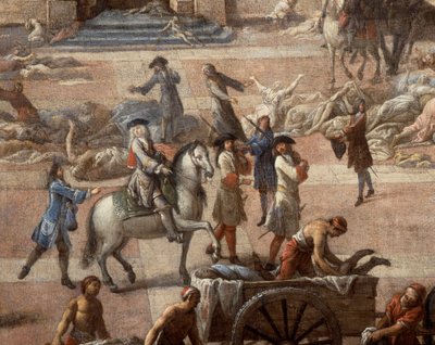 Uitzicht op het stadhuis (van Marseille) tijdens de pest van 1720 door Michel Serre