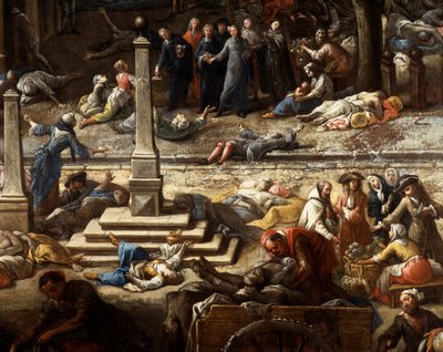 Zicht op het Stadhuis (van Marseille) tijdens de pest van 1720 door Michel Serre