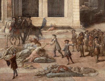 Zicht op het Stadhuis (van Marseille) tijdens de pest van 1720 door Michel Serre