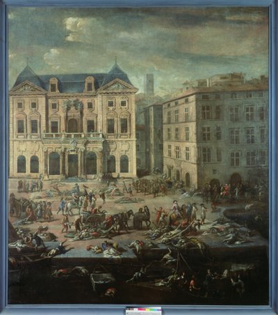 Uitzicht op het Stadhuis van Marseille tijdens de Pest van 1720 door Michel Serre