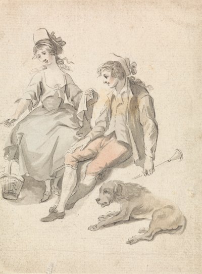Herder, herderin en hond door Michel Vincent Brandoin