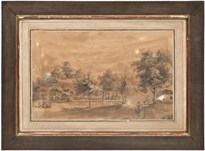 Een van vier uitzichten op het kasteel van Hauteville St-Légier, Vevey, Zwitserland door Michel Vincent Brandoin or Brandouin