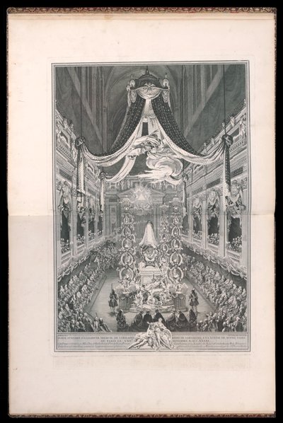 Begrafenis van Elisabeth Thérèse van Lotharingen, koningin van Sardinië, in de kerk van Notre Dame van Parijs op 22 september 1741 door Michel de Bonneval