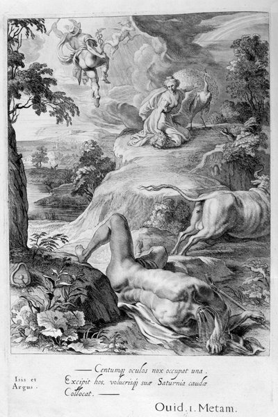 Io veranderd in een koe: Mercurius snijdt het hoofd van Argus af, 1655 door Michel de Marolles