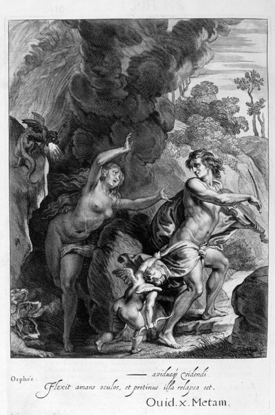 Orpheus, die Eurydice uit de Hel leidt, kijkt naar haar om en verliest haar voor altijd, 1655 door Michel de Marolles