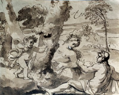 Liefde, een herder en een nimf door Michel des Gobelins Corneille