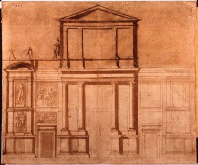 Tekening van de gevel van San Lorenzo door Michelangelo (after) Buonarroti