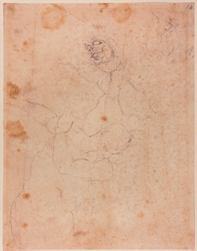 Figuurstudies, deels uit de Verdrijving uit het Paradijs in de Sixtijnse Kapel door Michelangelo (after) Buonarroti